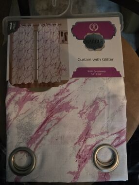 MARBLE Pink and Silver Glitter Marble-Pattern Curtain Panel with Grommets